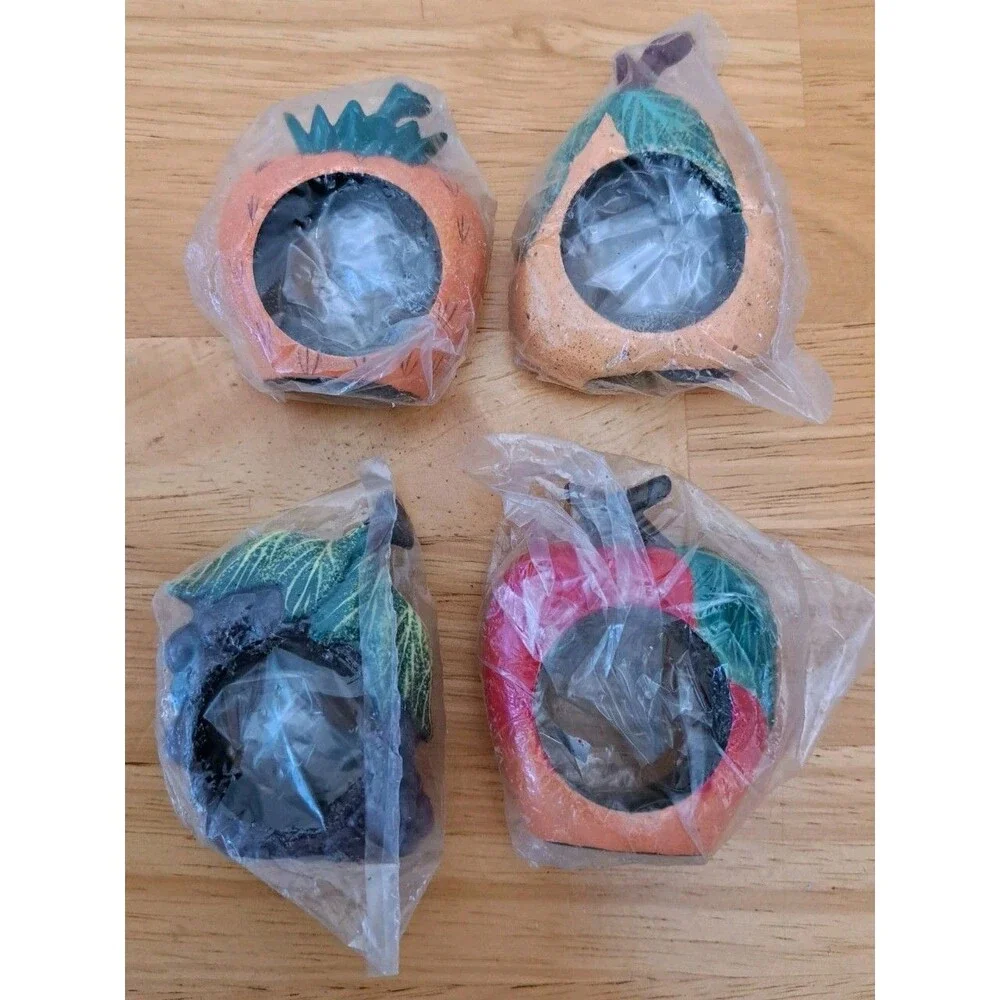 Fruit Shaped Napkin Rings Set of 4 Hand Painted Wood Vintage Cute NWOT